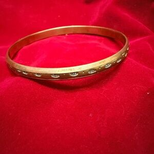 Vintage Gold-Tone Brass Crystal Bangle Bracelet‎